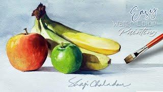 Fruits Watercolor | Red & Green Apple | Banana | Primary Colors only