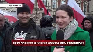 Protest przed Urzędem Wojewódzkim w Krakowie ws. obrony mediów publicznych.