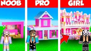 Minecraft Battle: PINK BARBIE HOUSE BUILD CHALLENGE - NOOB vs PRO vs GIRL / Animation