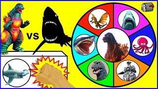 GODZILLA vs SHARKS  Spinning Wheel Slime Game w/ Collectible Godzilla Figures