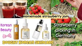 Bought Korean skincare first time / Strawberry picking in Germany/ Made Homemade strawberry jam 