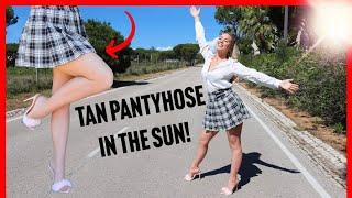 TAN PANTYHOSE TRY ON OUTSIDE