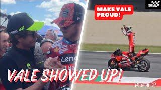 Valentino Rossi showing support to Pecco Bagnaia and make him win the Italian GP sprint race