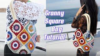 Crochet Granny Square Bag   Step by Step Tutorial for Beginners!  Super Easy