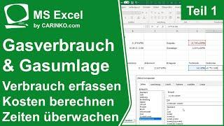 In MS Excel Gasverbrauch erfassen | Kostenermittlung und Zeitübersicht | Teil 1 - www.carinko.com