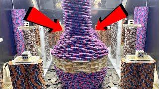 WORLD’S “LARGEST” GINIE IN A BOTTLE TOWER CRASH! HIGH RISK COIN PUSHER MEGA MONEY CASINO JACKPOT!