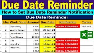 How to Set Due Date Reminder in Excel | Set Reminder Notification in Excel by learning center