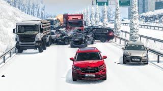 MASSIVE BLACK ICE HIGHWAY CAR PILE-UP - BeamNG.Drive