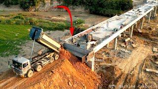 Full Process Step1& Step2 Build Ramp Road Connect Bridge By Skills Dozer & Truck5TON Spreading Stone