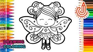 draw and color a cute little fairy with wings like a butterfly