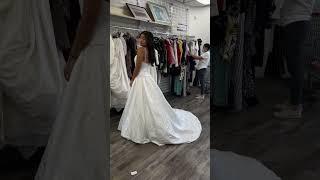 trying on thrifted wedding dresses! ‍️