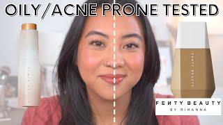 I COMPARED THE FENTY SKIN TINT STICK AND LIQUID | WEAR TEST OILY/ACNE PRONE SKIN