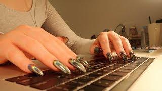 TYPING ON MACBOOK PRO KEYBOARD FOR 40 MINS NO-TALKING ASMR || LONG BLACK HOLO ACRYLIC NAILS TYPING