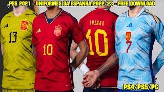 PES 2021 - UNIFORMES DA SELEÇÃO DA ESPANHA 2022 + FONTS  - PS4/PS5/PC - 4K