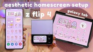 how I customize my samsung z flip 4 homescreen  cute & aesthetic android theme  unboxing & setup