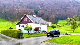 Heavy Rainy Driving In Switzerland Countryside