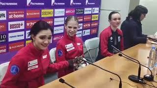 Trusova, Medvedeva, Bell - Interview at GP Rostelecom Cup 2019 (English subs)