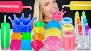 ASMR Rainbow Food, Square Jelly, Edible Crown Wax Candy, Sour Strips, Snoballs, Syringe Mukbang 먹방