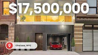 AWARD WINNING $17.5M Modern New York Townhouse in Chelsea with Garage, Sauna, & Rooftop Terrace!