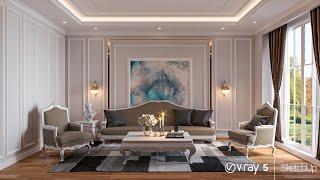 Vray 5 Sketchup  Interior | Living room classic model #7