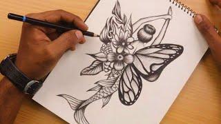 How to Draw a Butterfly Mermaid | Pencil Sketch Video |  Learn To Draw