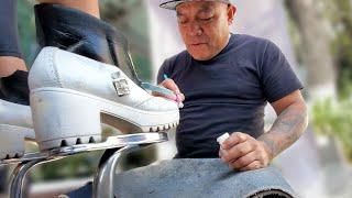 From GABAGE to NEW? OLD SHOES RESTORATION  Machine Man! Street Shoe Shine in Mexico City  ASMR