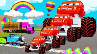 Big & Small Red Vizor Monster Truck VS Thomas The Tank Engine | BeamNG.drive