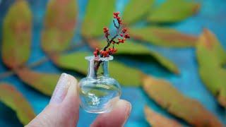 How to make miniature ilex / holly branch | Polymer clay tutorial | Dollhouse miniatures