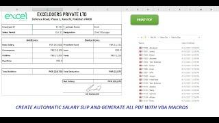 automate Microsoft Excel Company Payroll, generate employee pay slip PDF with VBA Macros Hindi Urdu