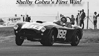 Historic first win for iconic Shelby Cobra. Dave MacDonald runs Cobra CSX2026 to victory Feb '63