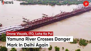 Delhi Flood: Yamuna River Water Level Crosses Danger Mark, Drone Visuals Show Rising Levels