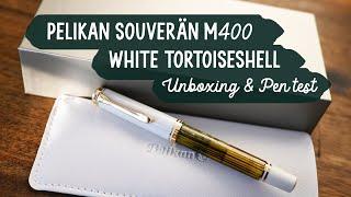 Pelikan Souveran M400 White Tortoiseshell Unboxing | Fountain Pen Size Comparison | Ink and Pen Test