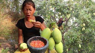 Wow! Watering mouth with Green mango vs Salt and Hot chili - Survival skills Anywhere Ep 97