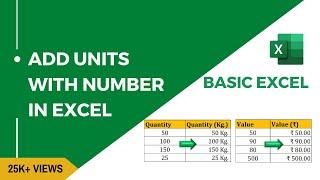 How to add units/ text with Number in Excel | Basic Excel | Add Kg. Symbol in Excel