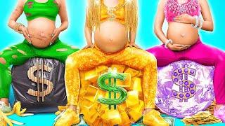 Poor vs Giga Rich Pregnant in the Hospital!  CRAZY BABYSITTING HACKS