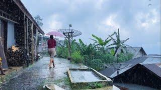 Rain in beautiful Hilly Village|| Village atmosphere||Indonesian countryside