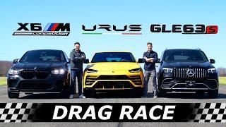 2021 BMW X6M Competition vs Mercedes-AMG GLE 63S vs Lamborghini Urus // DRAG & ROLL RACE