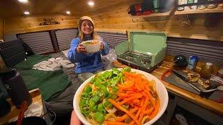 Cabin on Wheels Winter Van Camping Adventure | Ramen Feast