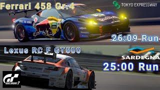 GT7 Tokyo Expressway 600 and Sardegna 800 Combo w/ Ferrari 458 Gr.4 and Lexus RC F GT500 Builds