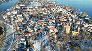 Flying over the island of Werder (Havel), Brandenburg, Germany, January 2024