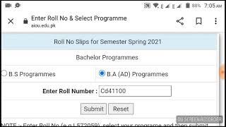 How to download roll number slips aiou // B.a roll no slips 2021