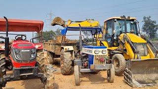 Jcb 3dx Backhoe Machine Loading Soil In Mahindra 4WD Tractor and Swaraj Tractor | Jcb and Tractor