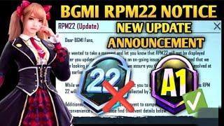 BGMI new Notice !! RPM22 locked!! New Mode and Update Official date!! A1 Royal Pass