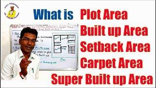 What is Plot Area, Built up Area, Setback Area, Carpet Area and Super Built up Area?