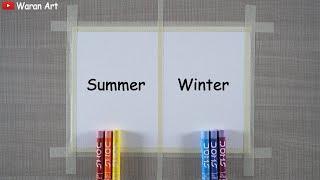 How to draw Summer and Winter scenery | Oil Pastel Drawing | Oil Pastel Drawing for Beginners