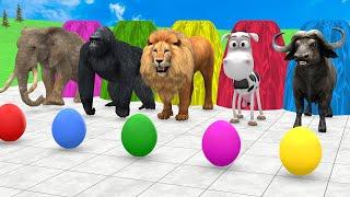 Paint Animals Duck,Tiger,Cow,Gorilla,Lion,Buffalo,Elephant,Dinosaur Fountain Crossing Animal Game