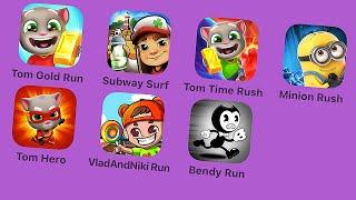 Talking Tom Gold Run (iOS,Android) Subway Surfers,Minion Rush,Tom Hero Dash,Vlad&Niki Run,Bendy Run