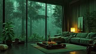 Cozy Room In Forest On Rainy Night ️ Rain On Window Without Thunder Sounds for Deep Sleep, Relaxing