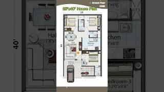 25’× 40’ House Plan, 3BHK, 25 by 40 Home Plan, 25*40 House Design with Car Parking,  #houseplan