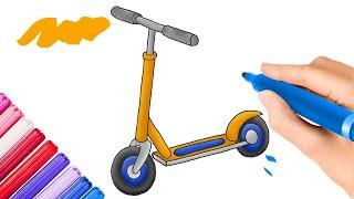 How to draw a scooter? Как нарисовать самокат? Cómo dibujar un scooter?